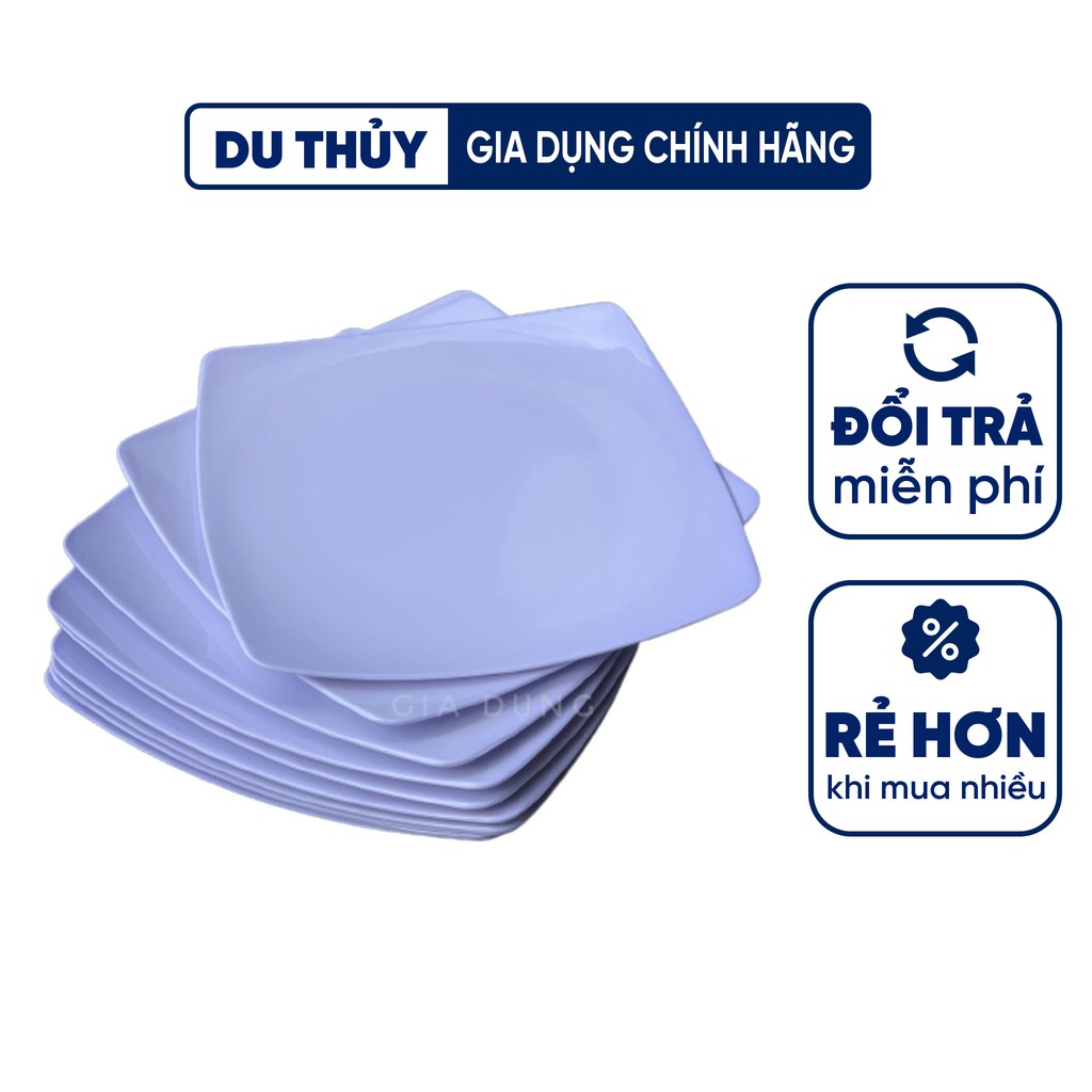 Dĩa nhựa vuông màu trắng, kích thước 27 x 27 x 1.5 cm, nhựa Melamine an toàn sức khỏe, thương hiệu Vĩnh Hòa, Trenz