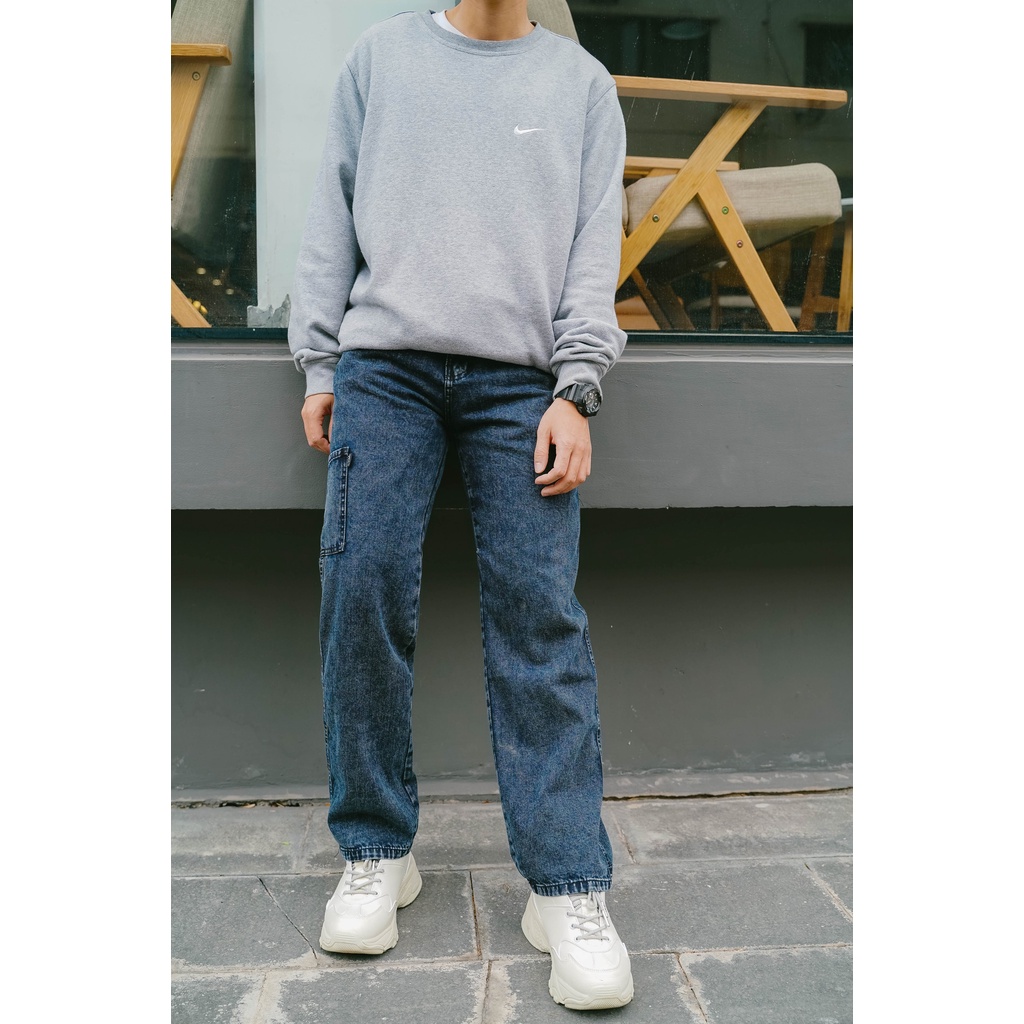 Quần Jeans Ống Rộng Dáng Baggy Suông Unisex Nam Nữ Quần Jeans Túi Gối I'm Basic (QJS02)