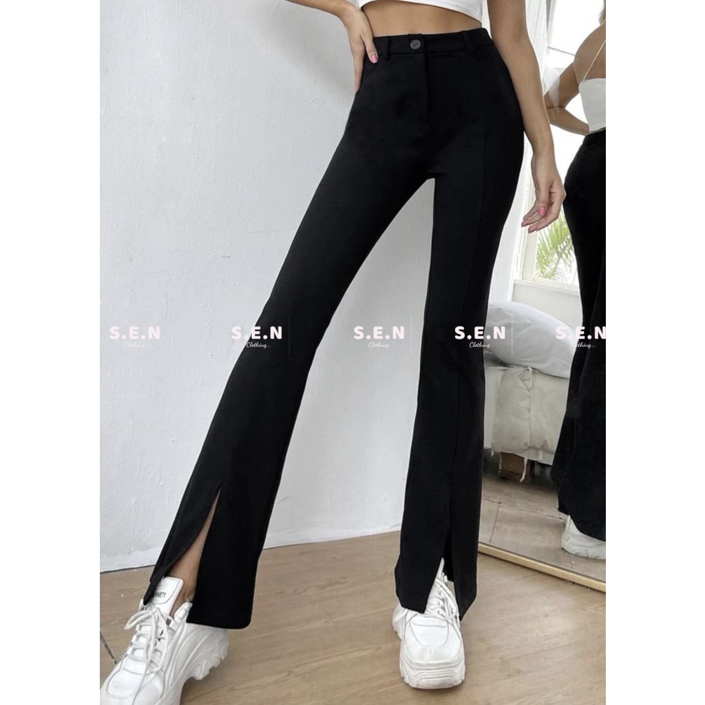 Quần loe xẻ, quần ống vẩy xẻ cài cúc khoá siêu tôn dáng