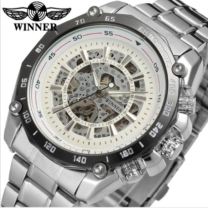 Đồng hồ nam Winner TM427 cơ lộ máy dây thép không gỉ