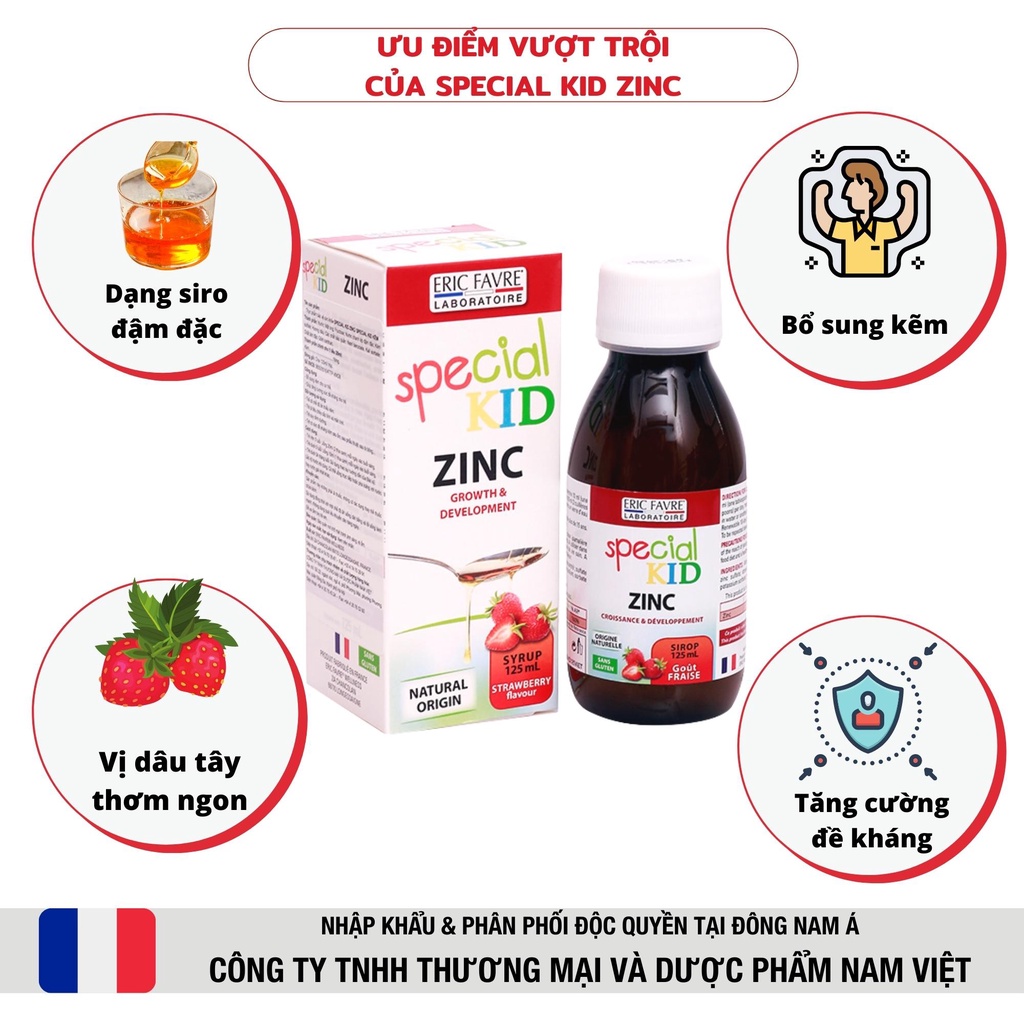 Siro bổ sung kẽm cho bé, kích thích bé ăn ngon, hỗ trợ tăng sức đề kháng - Special Kid Zinc - 125ml [Eric Favre - Pháp]