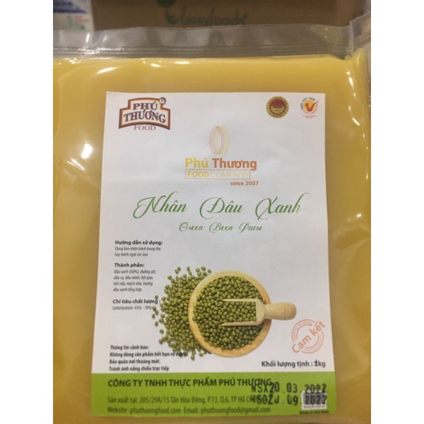 Nhân đậu xanh sên sẵn phú thương  bịch 1 kg