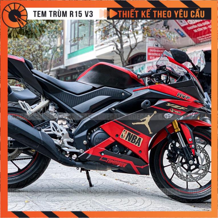 Tem trùm R15 V3 decal 3 lớp phong cách NBA đỏ đen thiết kế theo yêu cầu