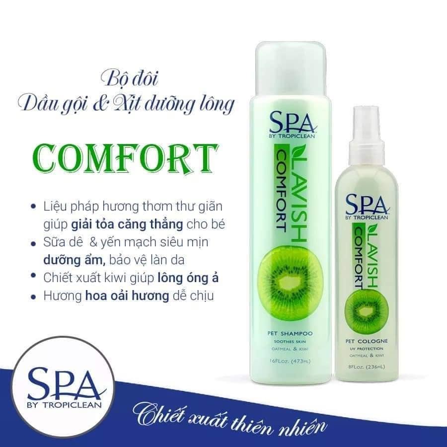 148ml - TROPICLEAN - DẦU GỘI DƯỠNG LÔNG HƯƠNG KIWI SPA COMFORT Sữa tắm cho chó dưỡng lông bóng mượt