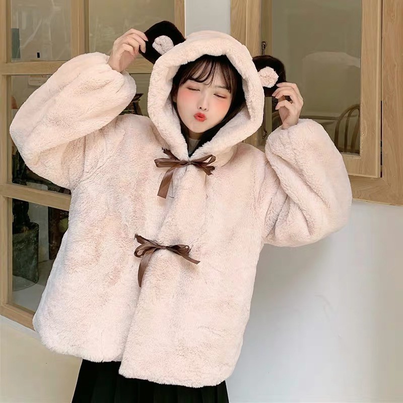 Áo Khoác Lông - Áo Gấu Buộc Dây Cute AKL01