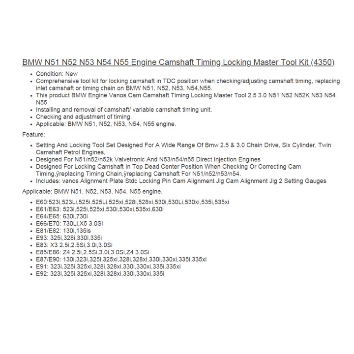 Bộ cân cam bmw n51 n52 n53 n54 n55 OTOX