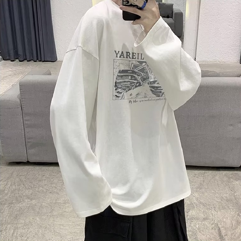 Áo Thun Tay Dài Dáng Rộng In Chữ Phong Cách Hip Hop Nhật Bản Thời Trang Cho Nam Và Nữ size M-5XL