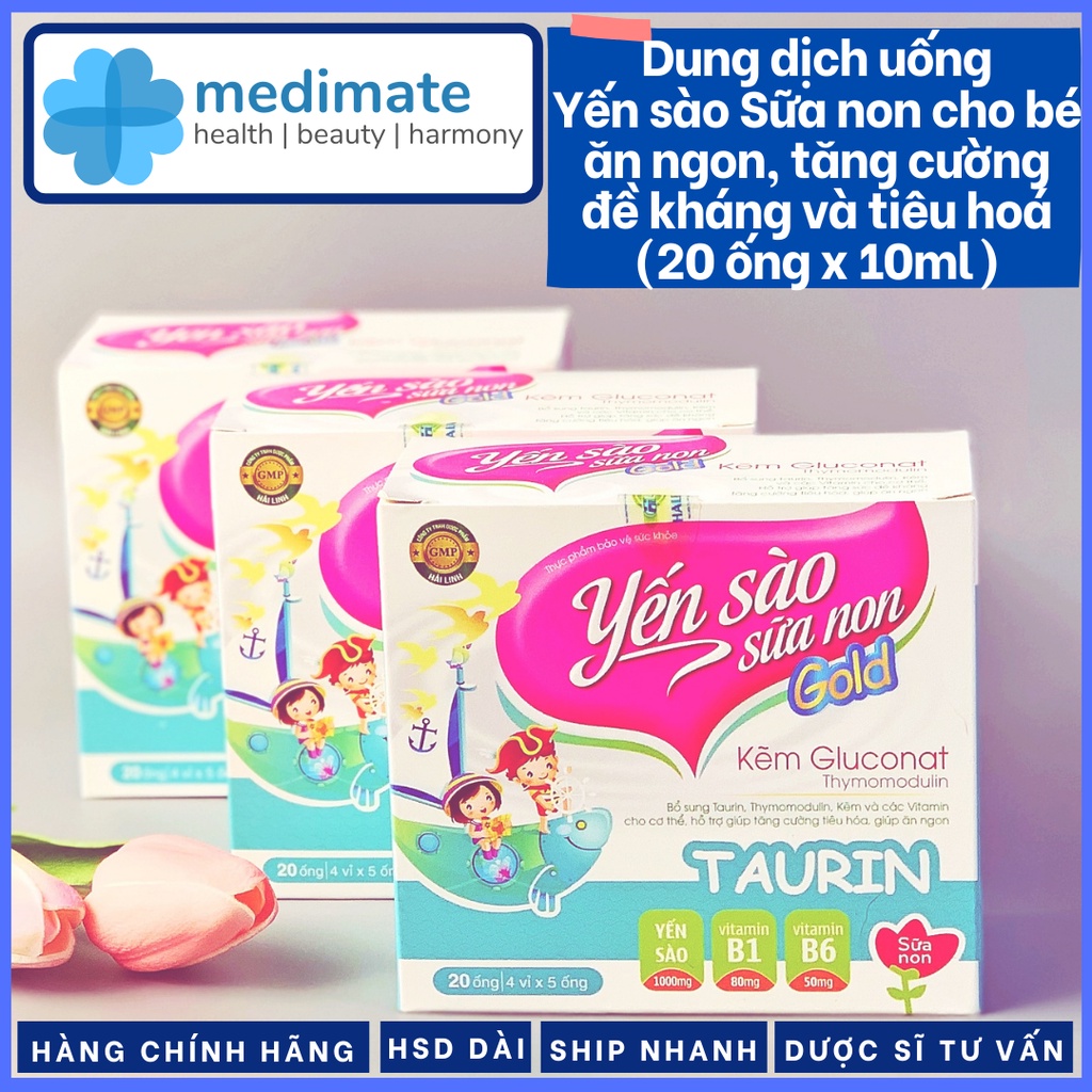 Siro Yến Sào Sữa Non Gold với Acid Amin, Kẽm và Vitamin cho bé ăn ngon, tăng cường miễn dịch (20 ống x 10ml)