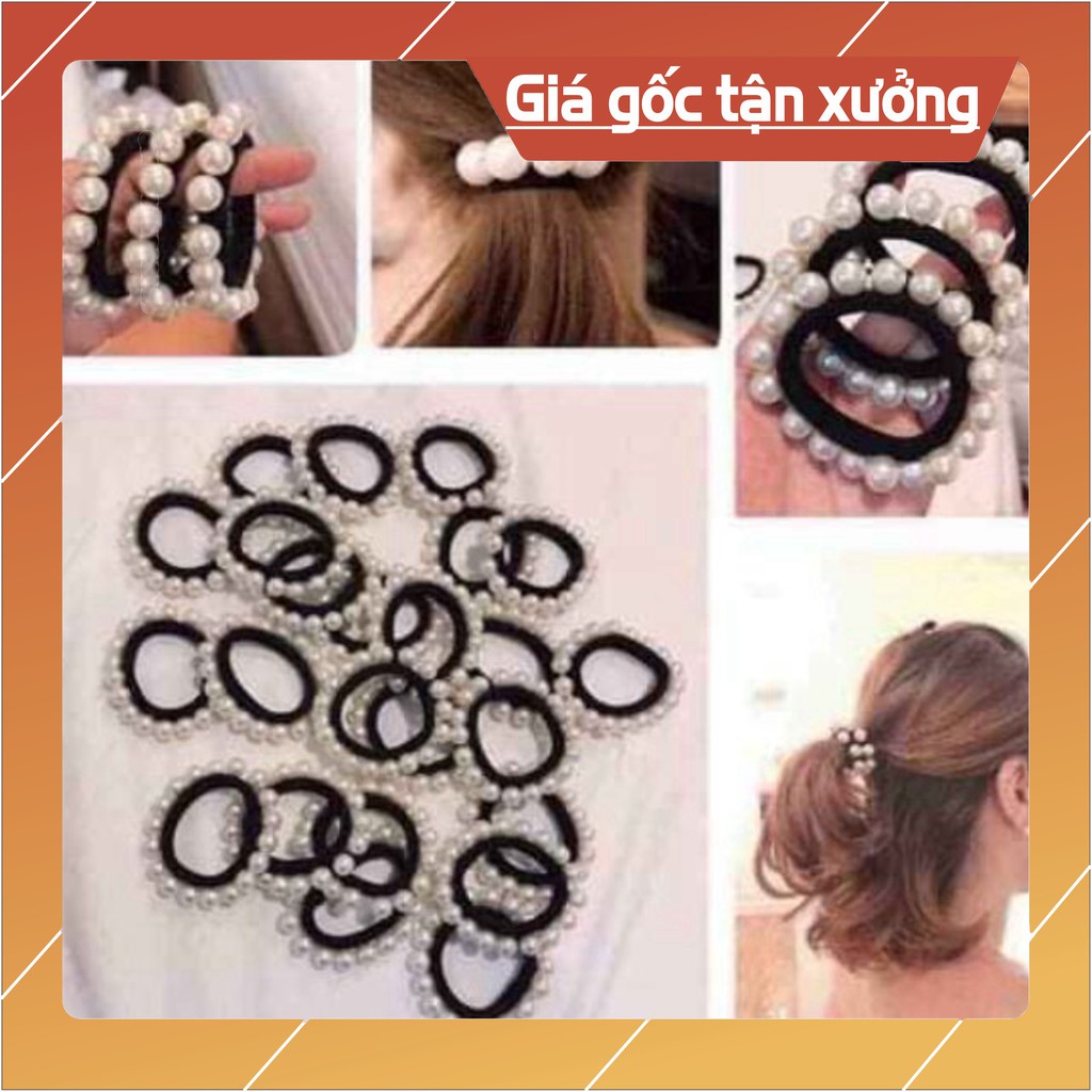 ( lẻ 1 cái) Chun buộc tóc đính 16 hạt (sale)