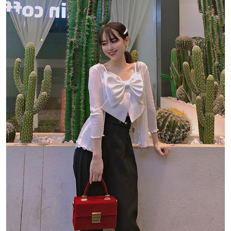 SIÊU PHẨM áo croptop hai dây nơ lớn cực đẹp