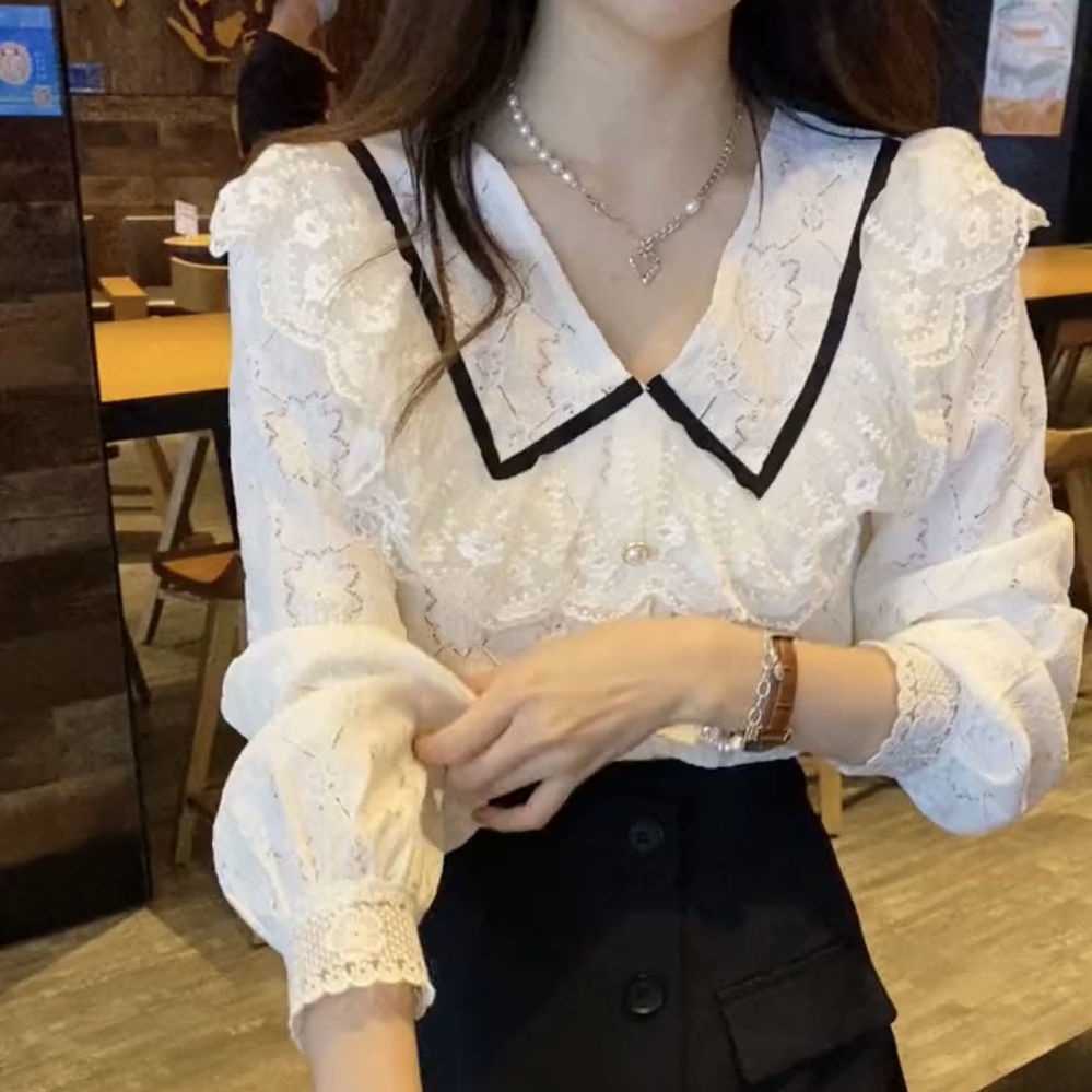 Áo sơ mi phối ren phong cách Hàn Quốc ngọt ngào mới dành cho nữ 2021