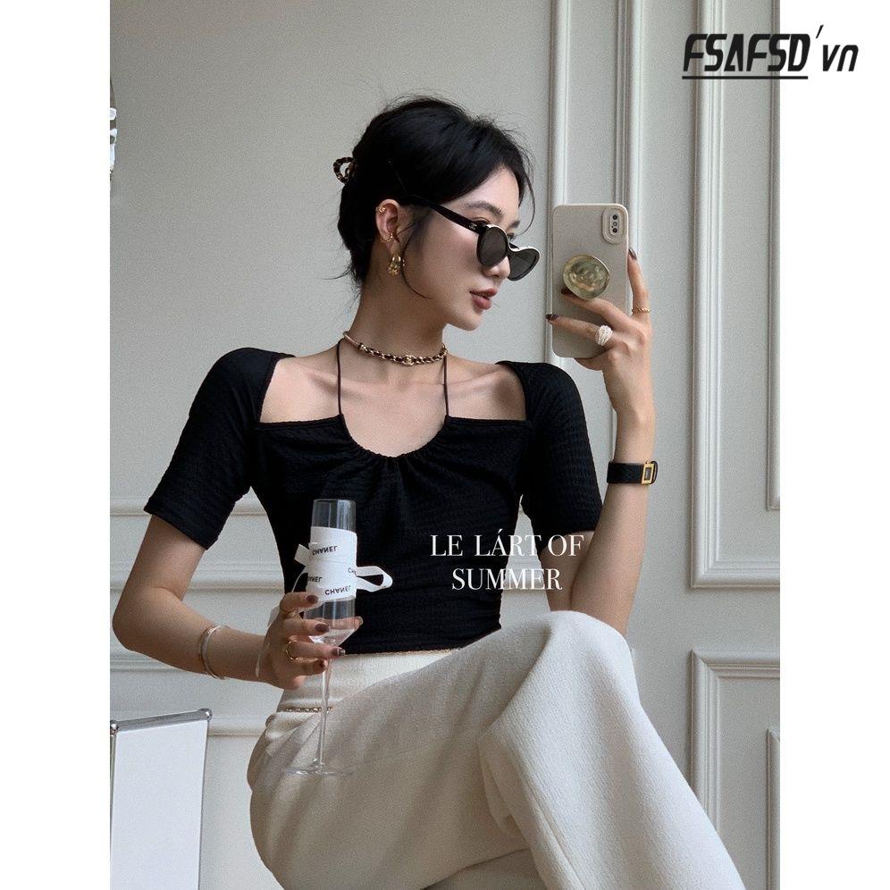 Áo Cổ Yếm Cột Dây Dáng Ôm Phong Cách Pháp Thời Trang Mùa Hè Mới Cho Nữ