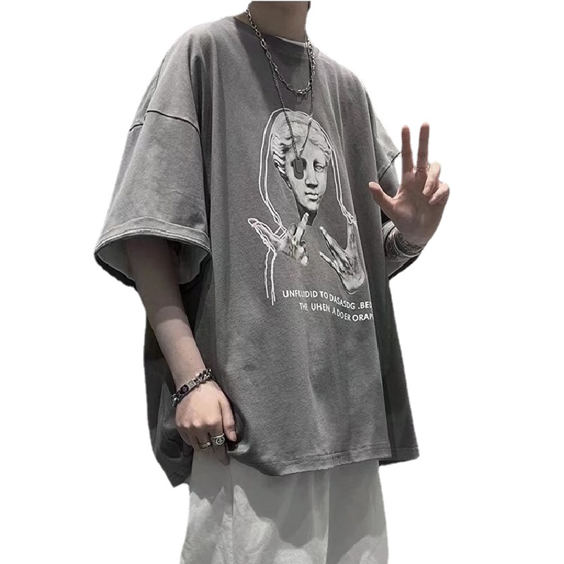 Áo Thun Tay Ngắn Dáng Rộng In Họa Tiết Hoạt Hình Phong Cách Hip Hop Nhật Bản Thời Trang Mùa Hè Cho Nam Và Nữ Size M-5XL