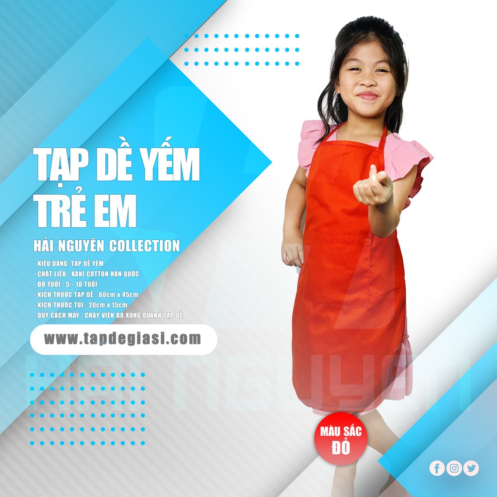 Tạp dề cho bé cao cấp từ 5-10 tuổi Màu ĐỎ vải kaki