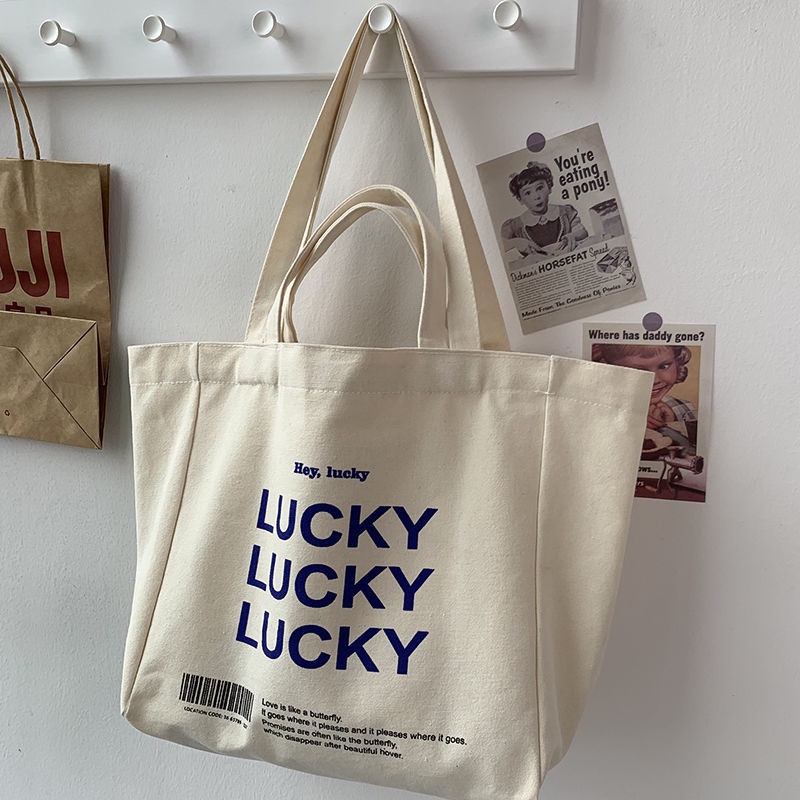 Túi Xách Nữ Vải Canvas Cỡ Lớn In Chữ Phong Cách Hàn Quốc Mới