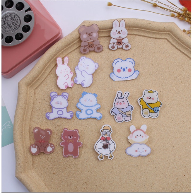 Sticker, ghim cài trang trí đồ dùng cá nhân chủ đầu nhóc thiên sứ và gấu thỏ dễ thương STHIENSU