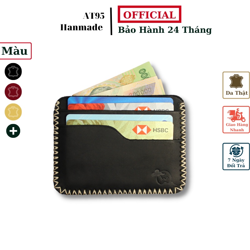 Ví đựng card da bò sáp Italy nhỏ gọn, xu hướng thẻ ít tiền mặt thương hiệu W mẫu TC02