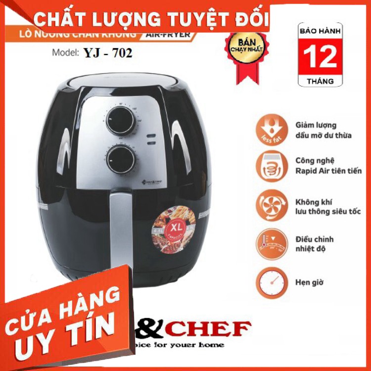 [HOT] NỒI CHIÊN KHÔNG DẦU CHEF&amp;CHEF YJ-702 DUNG TÍCH ĐẠI 6,5L/7,5 Lít-GIÁ TÔT (HÀNG CHUẨN GIÁ ĐẸP)