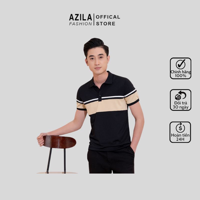 Áo Polo Nam Azila Phối Viền Kẻ Ngang Chất Liệu Cá Sấu PVC
