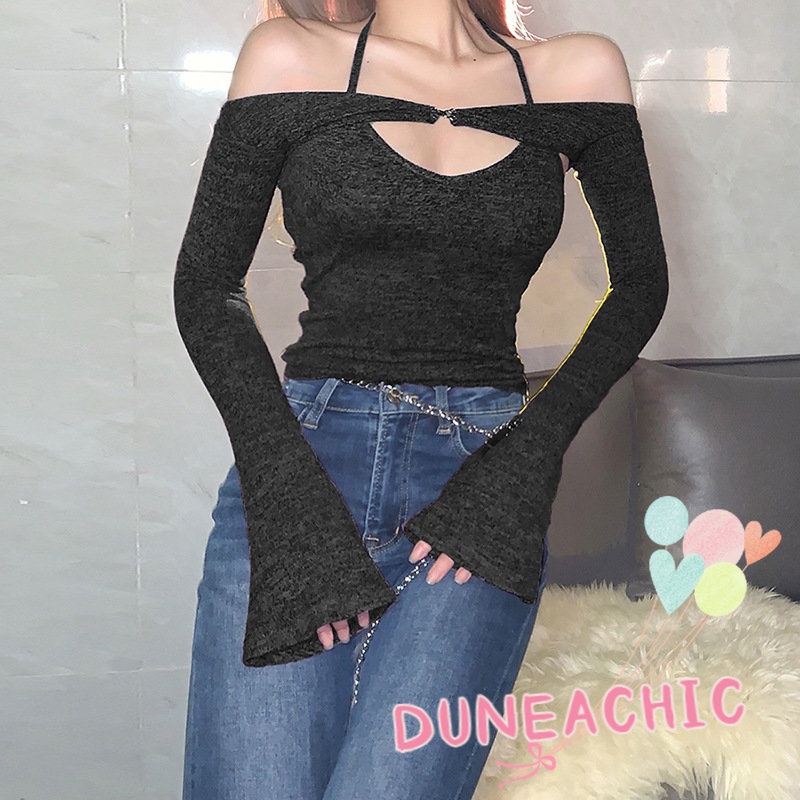 DUNEA Áo Tank Top Tay Dài Thiết Kế Hở Lưng Quyến Rũ Cho Phái Nữ