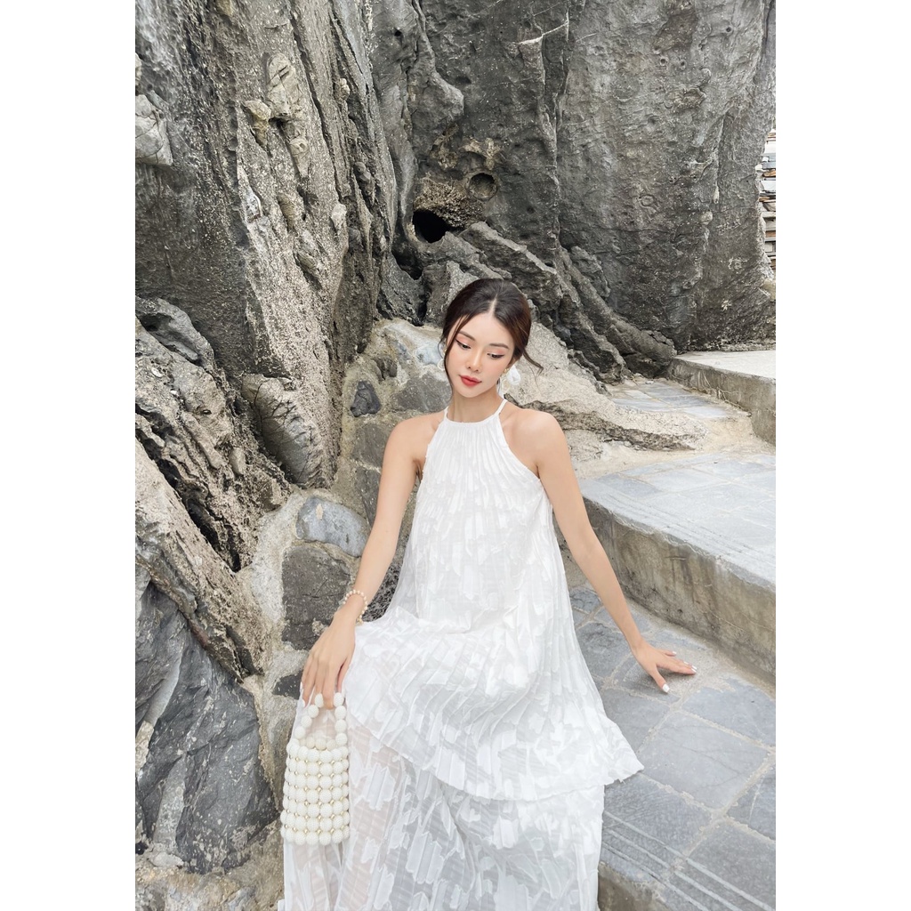 Váy yếm dập ly xoè 2 tầng dáng dài thướt tha TIINSTORE V0D525