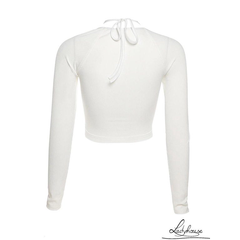 Áo Thun Tay Dài Cổ Vuông Hở Rốn Màu Trơn Thời Trang Dành Cho Nữ