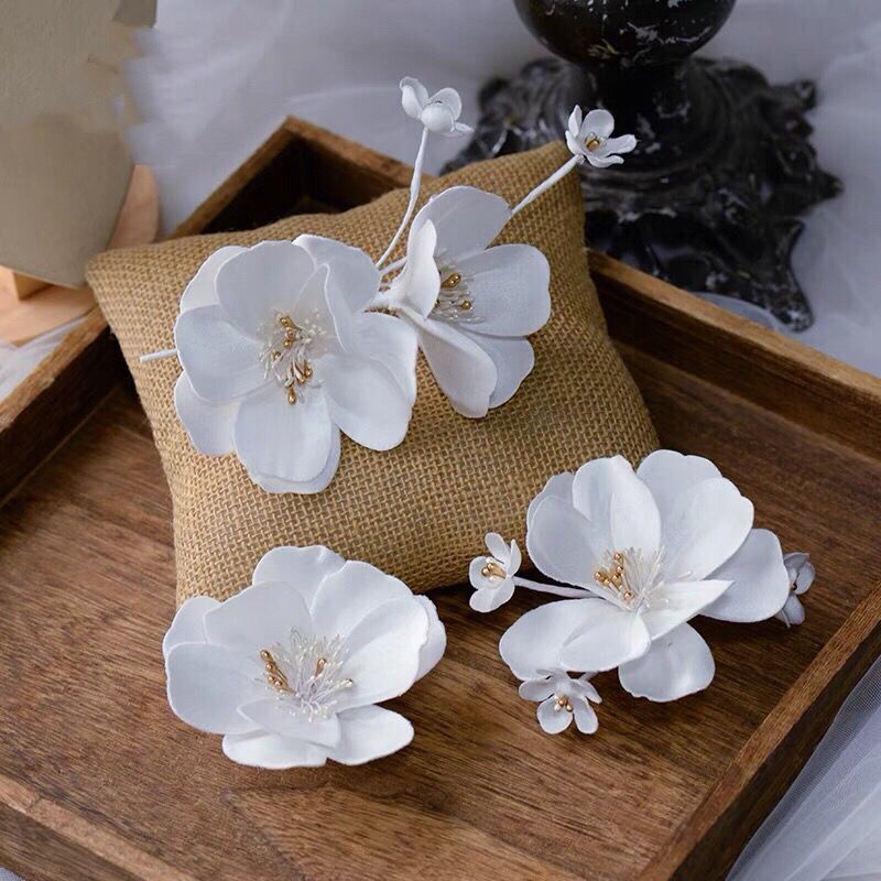 [Aishang Đẹp Mắt] Phụ Kiện Tóc Tết Hoa Đỏ Rượu Phụ Kiện Tóc Đuôi Ngựa Satin Cho Cô Dâu Ngày Cưới Cô Dâu