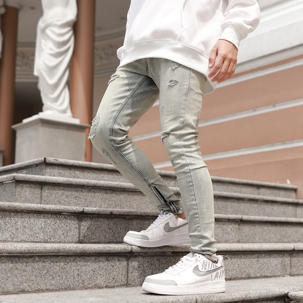 QUẦN SKINNY JEANS RÁCH CÓ ZIP MÀU XANH BẠC | BigBuy360 - bigbuy360.vn