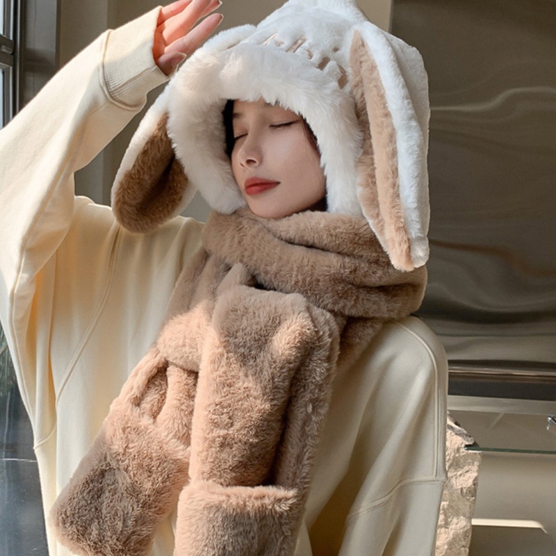 Set Mũ Tai Thỏ Kèm Khăn Choàng Mềm Mại Ngọt Ngào Cho Người Lớn