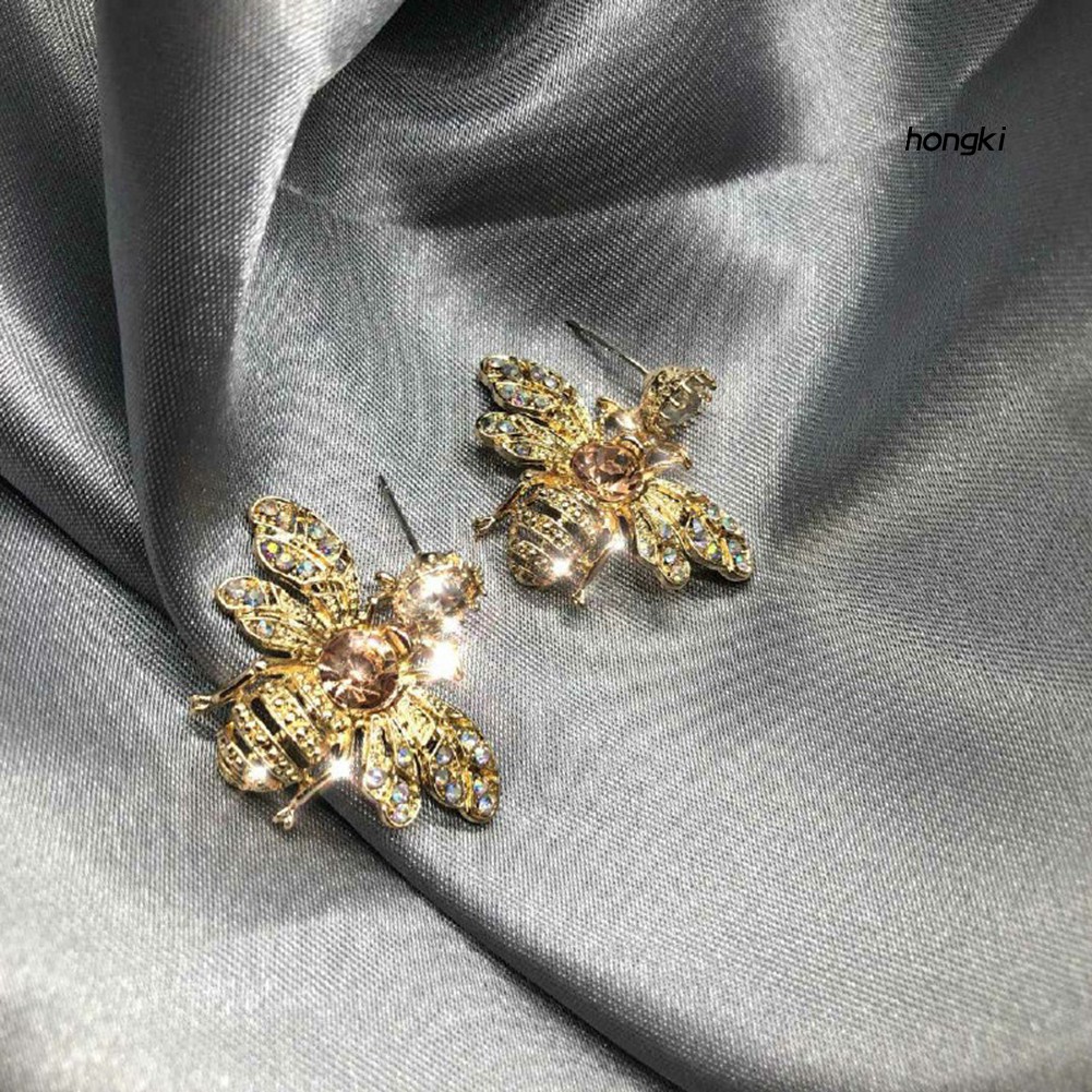 Khuyên tai dạng xỏ thiết kế hình chú ong mật đính đá thời trang dành cho nữ