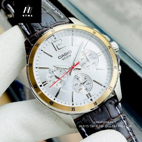 Đồng hồ nam dây da cao cấp Casio MTP 1374L-7AV Mặt trắng chống nước 5ATM - Size 42mm  Bảo hành 1 năm Hyma watch