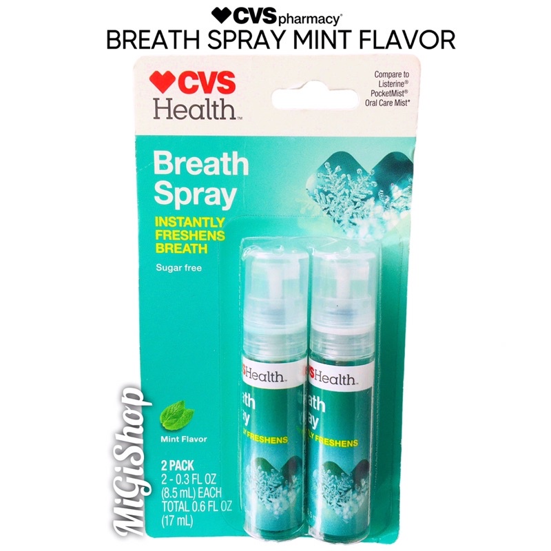 [Hàng Mỹ] Xịt Thơm Miệng CVS Breath Spray Mint Flavor (vỉ 2 chai x 8,5ml)