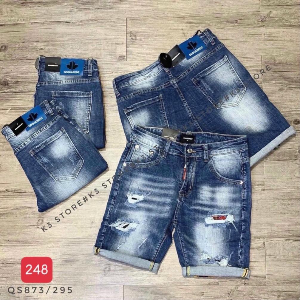 Quần short jean nam, quần lững nam, quần bò nam ngắn, quần sọt nam màu xanh rách thêu chữ đẹp 2021 QJNA248 Đẹp