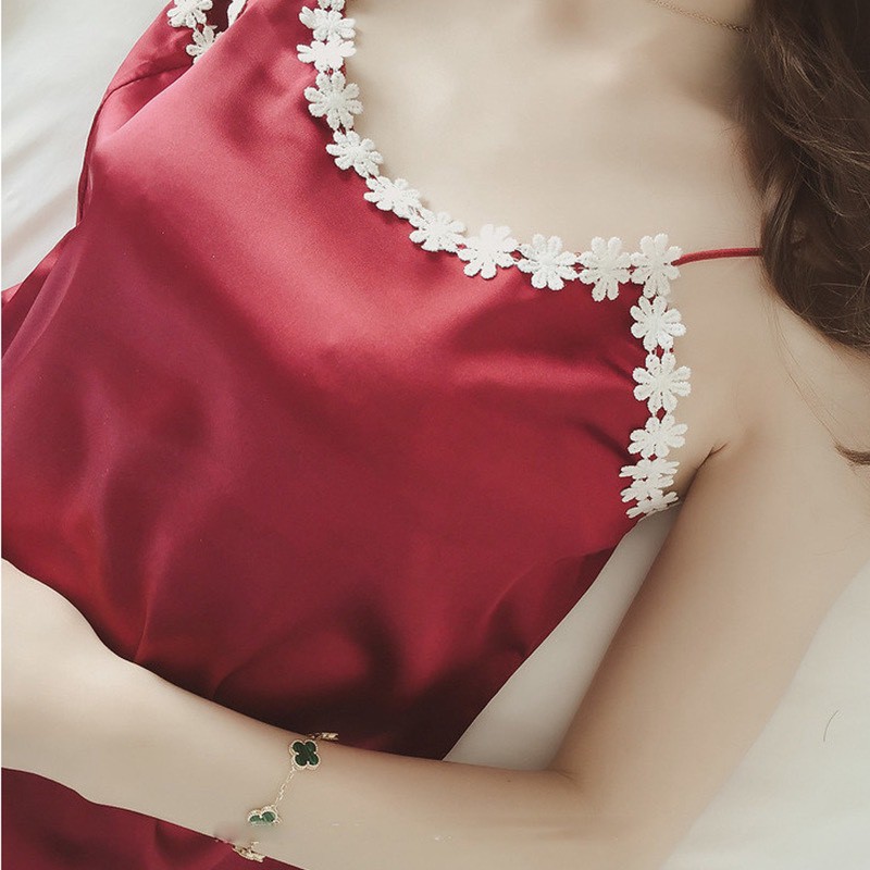 Bộ Ngủ Nữ Lụa Satin Cao Cấp 2 Dây Gợi Cảm Sexy FREESHIPĐồ Ngủ Sexy Nữ Phối Hoạ Tiết Viền Ren Cực Mát [ảnh thật] mã SA1