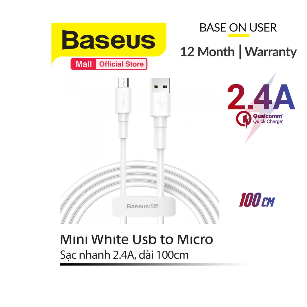 Cáp Baseus sạc nhanh và truyền dữ liệu Mini White lightning/micro/type-c (2.4A/3A ) | BigBuy360 - bigbuy360.vn