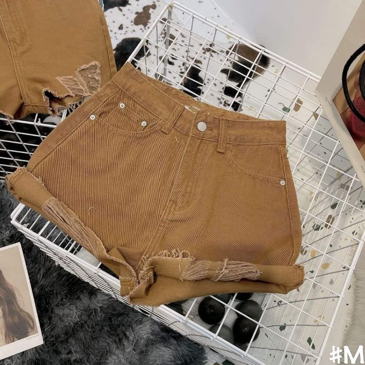 Quần sooc jean nâu rách gấu L1