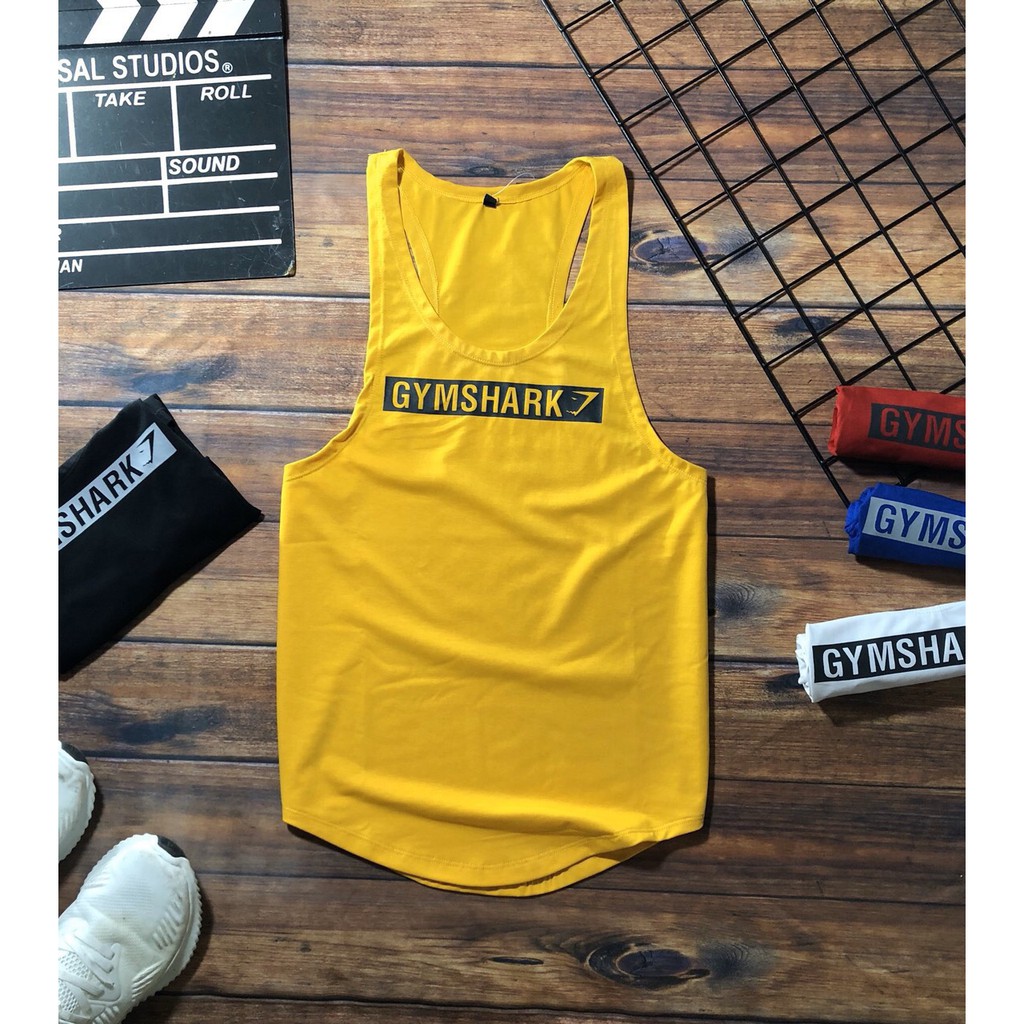 Áo thun ba lỗ tank top phối logo in ngang tập gym cực chất AHQ202