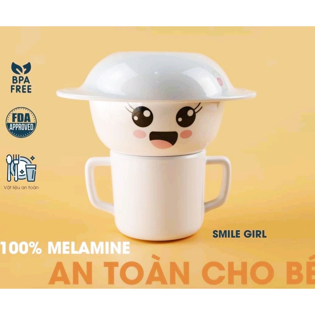 Bộ chén dĩa melamine cao cấp Thailand 3 món cho trẻ họa tiết bé trai bé gái