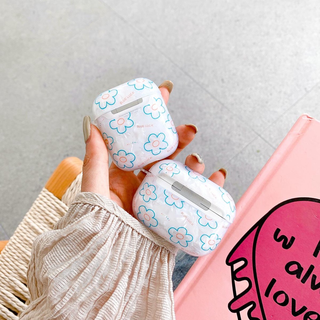 Blue Flowers Jane Trandsparent Aipods Case Apple Wireless Bluetooth Headset 1/2/3 Pro Hard Protective Case