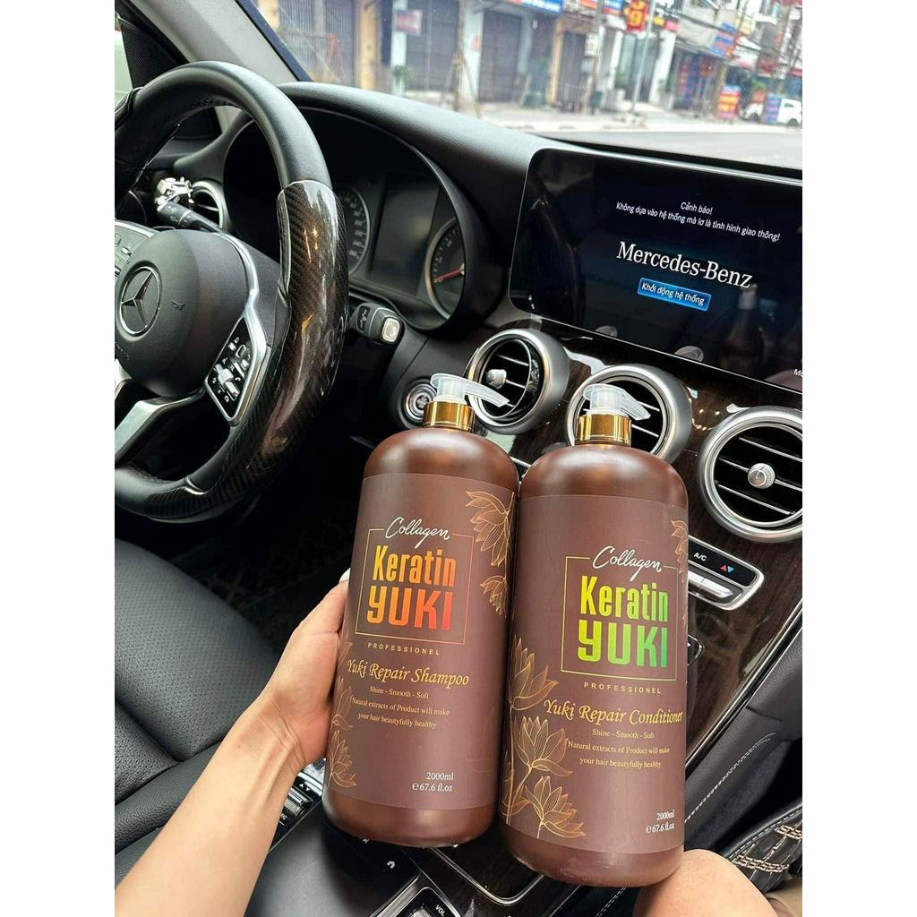 Gội xả colagen keratin YUKI 2000ml/1 chai siêu mềm mượt, kích mọc tóc , phục hồi tóc hư tổn