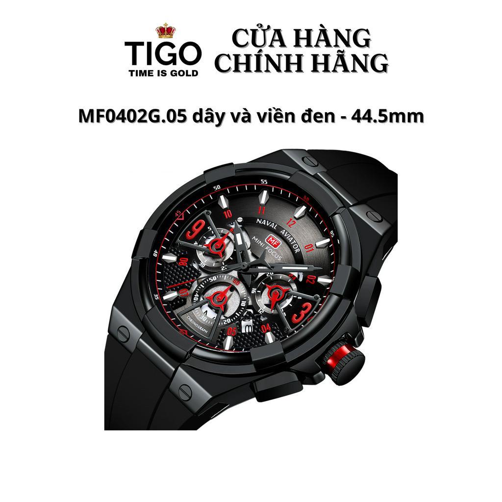 Đồng Hồ Nam MINI FOCUS MF0402G.05 Dây Silicone Đen Viền Đen Thép Không Gỉ Cao Cấp Mặt Tròn Đường Kính 44.5mm Chống Nước