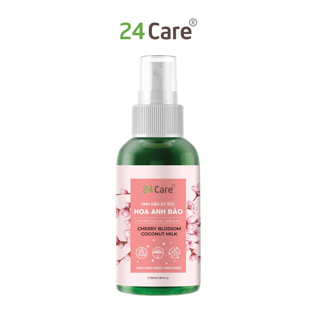 Xịt tóc bưởi / Hoa Anh Đào 24Care 50ml / 100ml - Ức chế melanin, chống bạc tóc, gãy rụng, dưỡng tóc chắc khỏe, mềm mượt