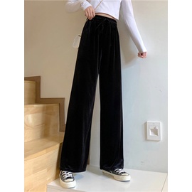 Quần Nhung Đen Ống Rộng Lưng Cao Phong Cách Hàn Quốc Thời Trang Mùa Xuân Cho Nữ