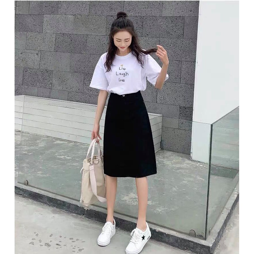 Chân váy Jean cạp cao siêu đẹp - Hai Màu Trắng và Xanh