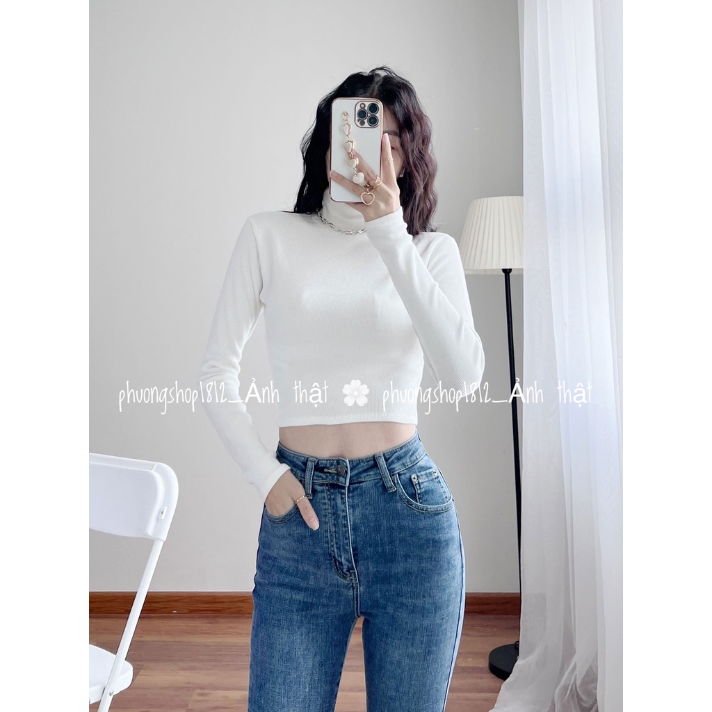 Áo Cổ lọ tay dài Croptop, Dáng Ôm, Cổ Cao 7 Phân Sang Chảnh, Chất GÂN Mịn Mát Co Giãn TỐT_PHƯỢNG SHOP1812