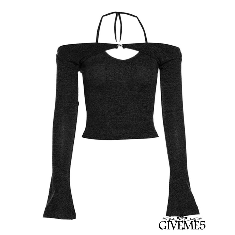 Set đồ 2 món gồm áo croptop cổ yếm buộc dây và tay áo loe dài ôm dáng mùa hè cho nữ