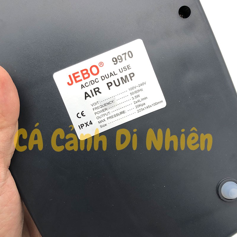 Máy Sủi Khí Oxy 2 Vòi Tích Điện Jebo 9970 3.5W cho hồ cá