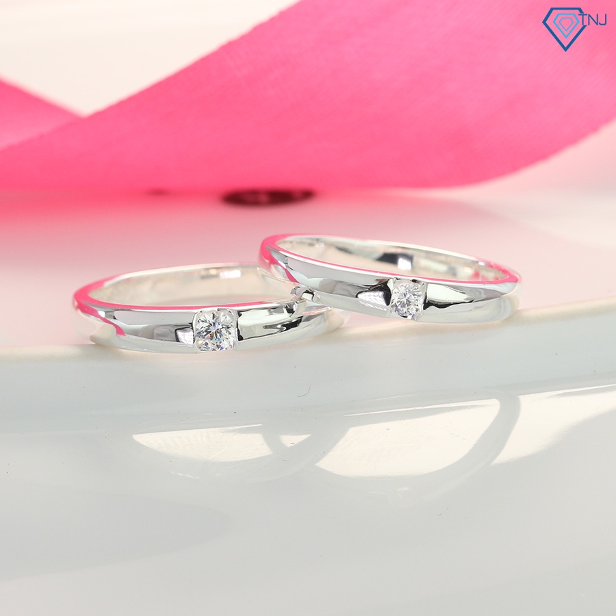 Nhẫn cặp bạc nam nữ đơn giản khắc tên theo yêu cầu ND0412 Trang Sức TNJ