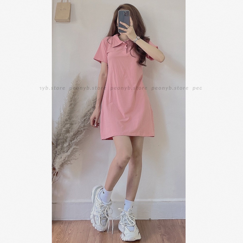 Váy Polo Thun Trơn Màu Pastel Cộc Tay Nữ - Đầm suông dáng ngắn ôm body thiết kế sexy, gợi cảm style Ulzzang