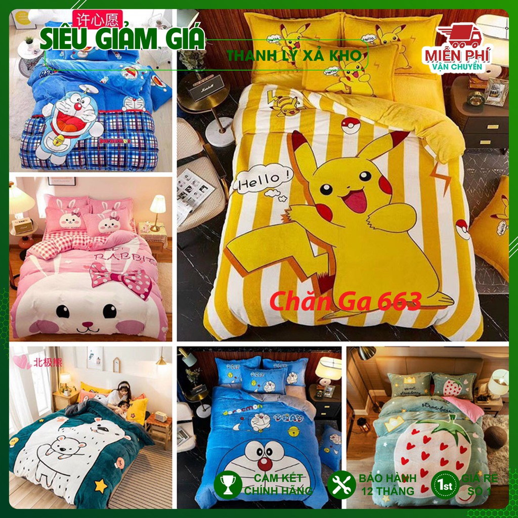 Bộ Chăn Ga Gối Đệm 3d Nỉ Nhung Cao Cấp , Kèm Drap Giường Bo Chun Chăn Ga 255